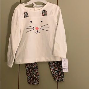 Carters long sleeve kitty shirt w floral leggings